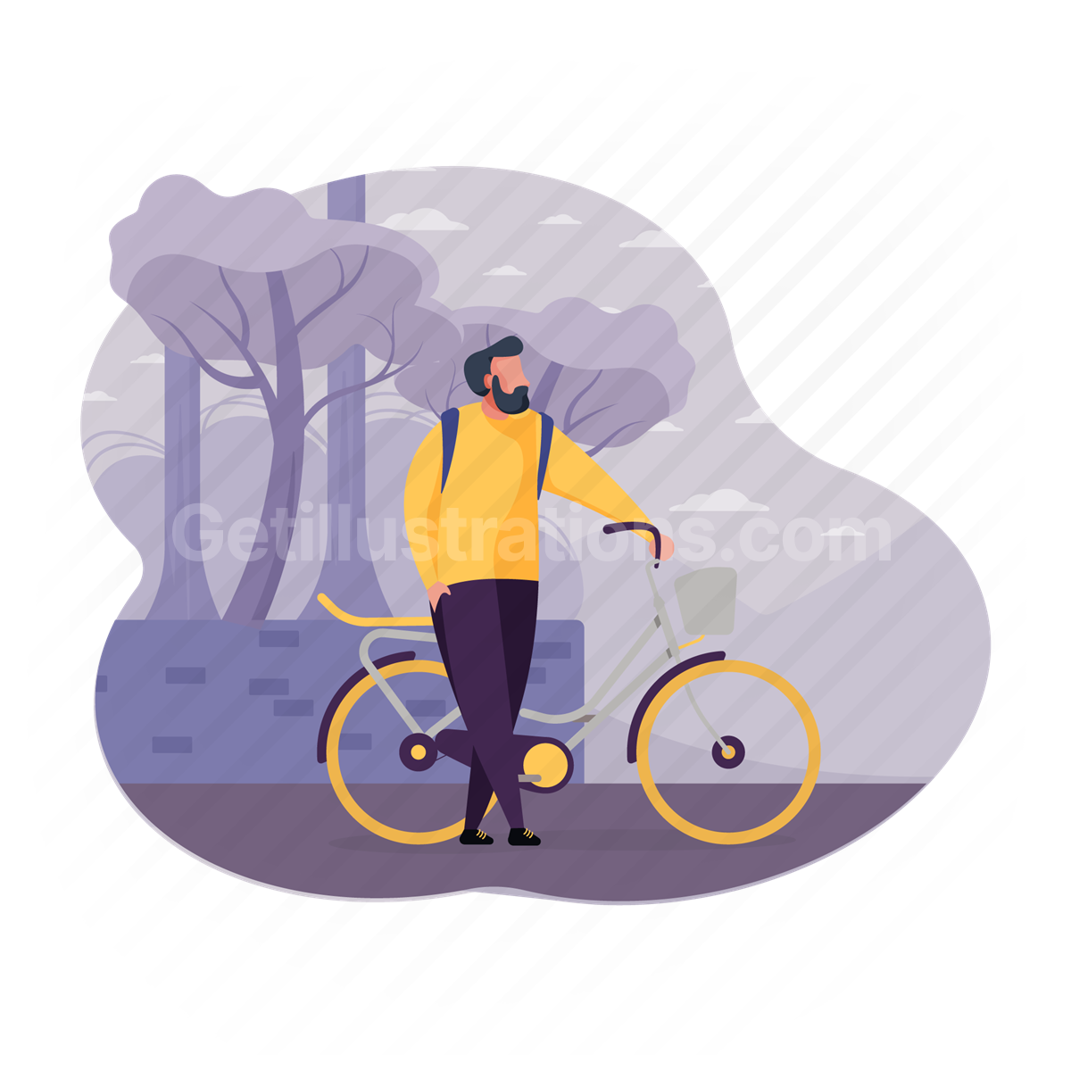 bicycle, bike, man, outdoors, tree